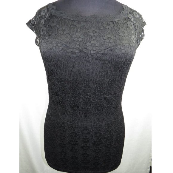 FTF Plus Size 2X Sexy Black Lace Cap Sleeve Top - Picture 7 of 10
